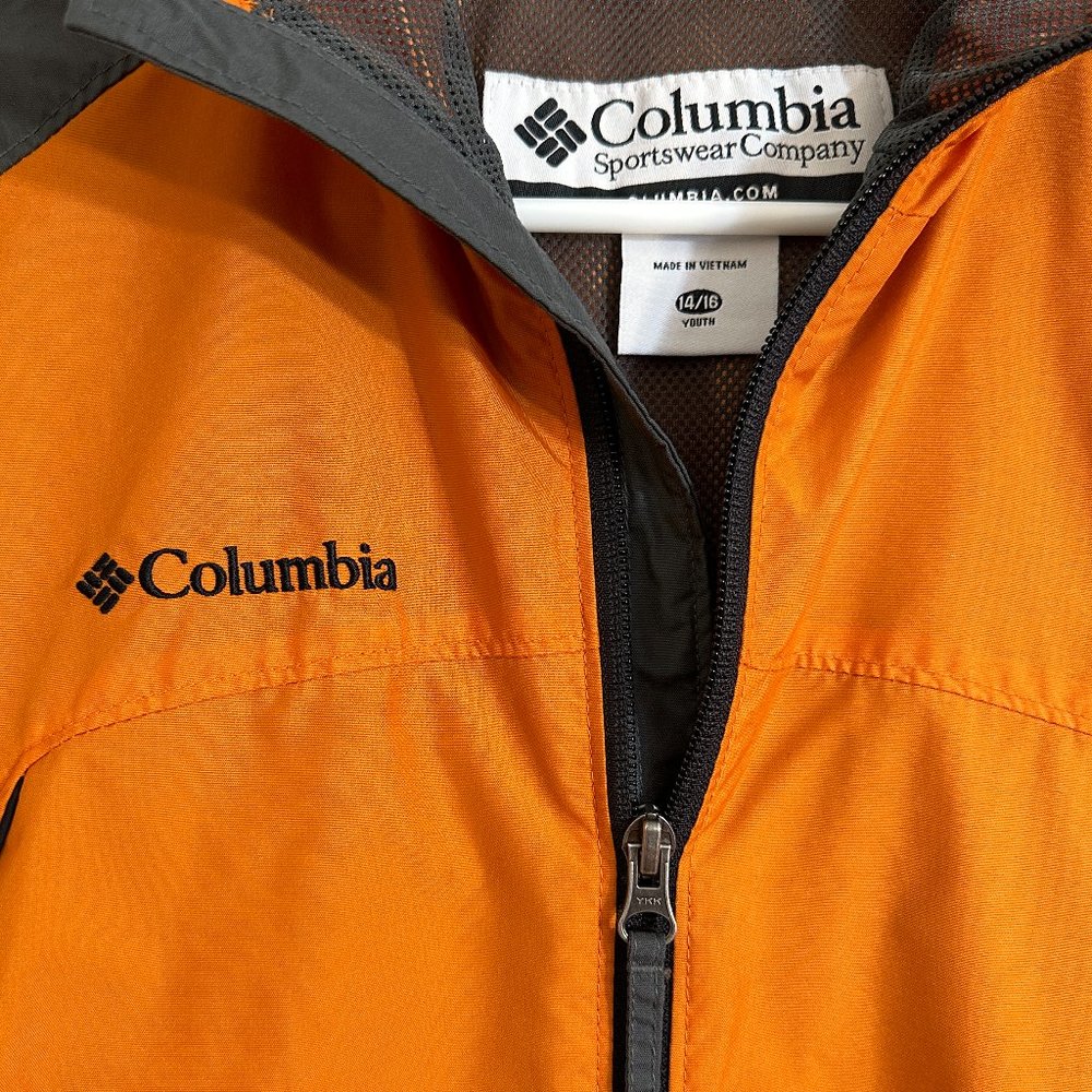 Columbia Jacket Youth 14/16 Orange & Gray Full Zip Long Sleeve Hooded Light Boys